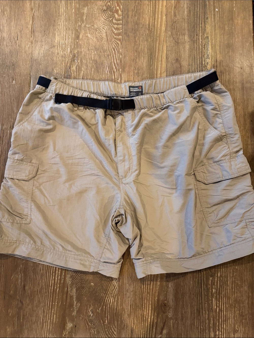 Royal Robbins Tan Cargo Shorts with Black Belt